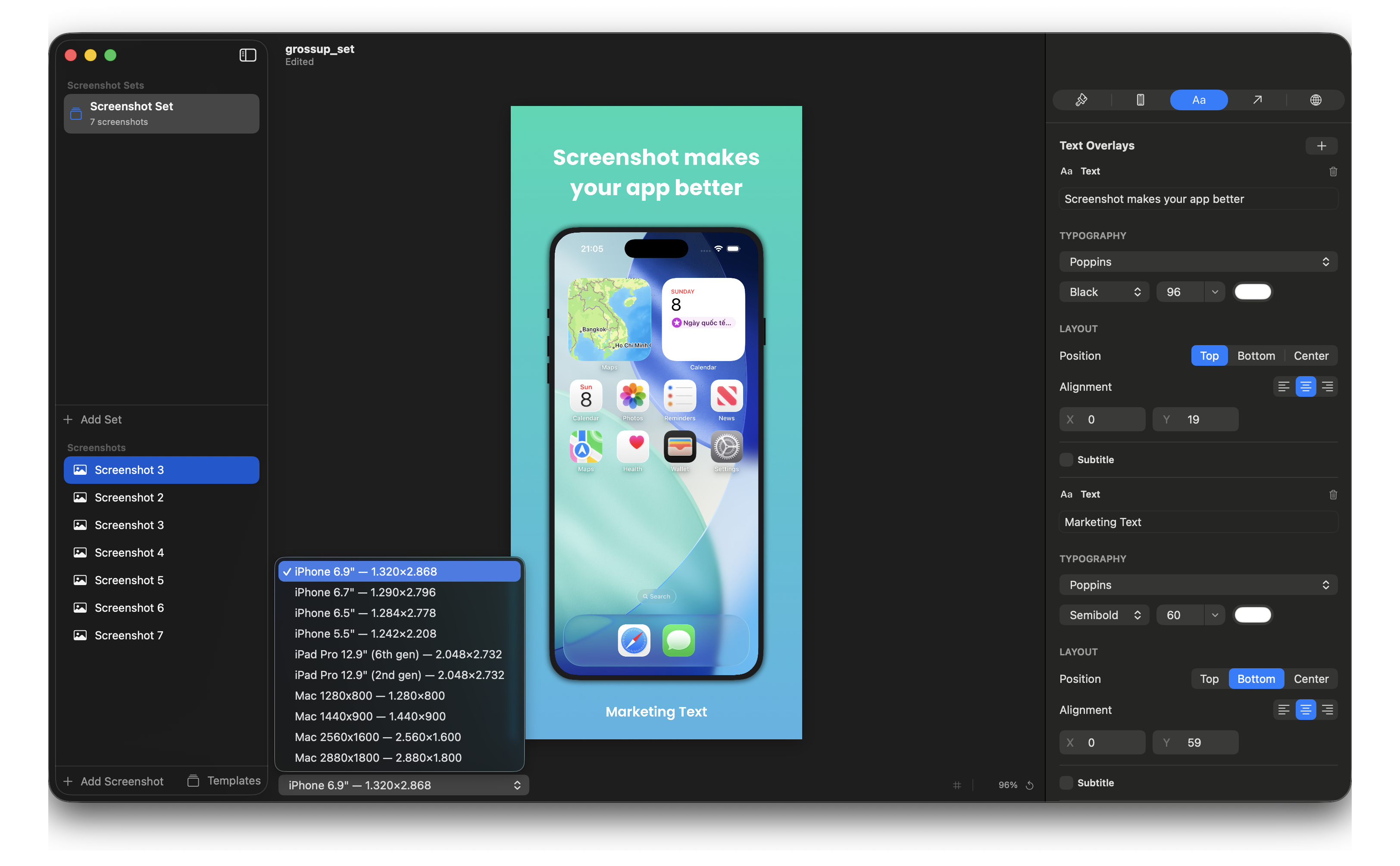 Snapsmith multi-size export panel